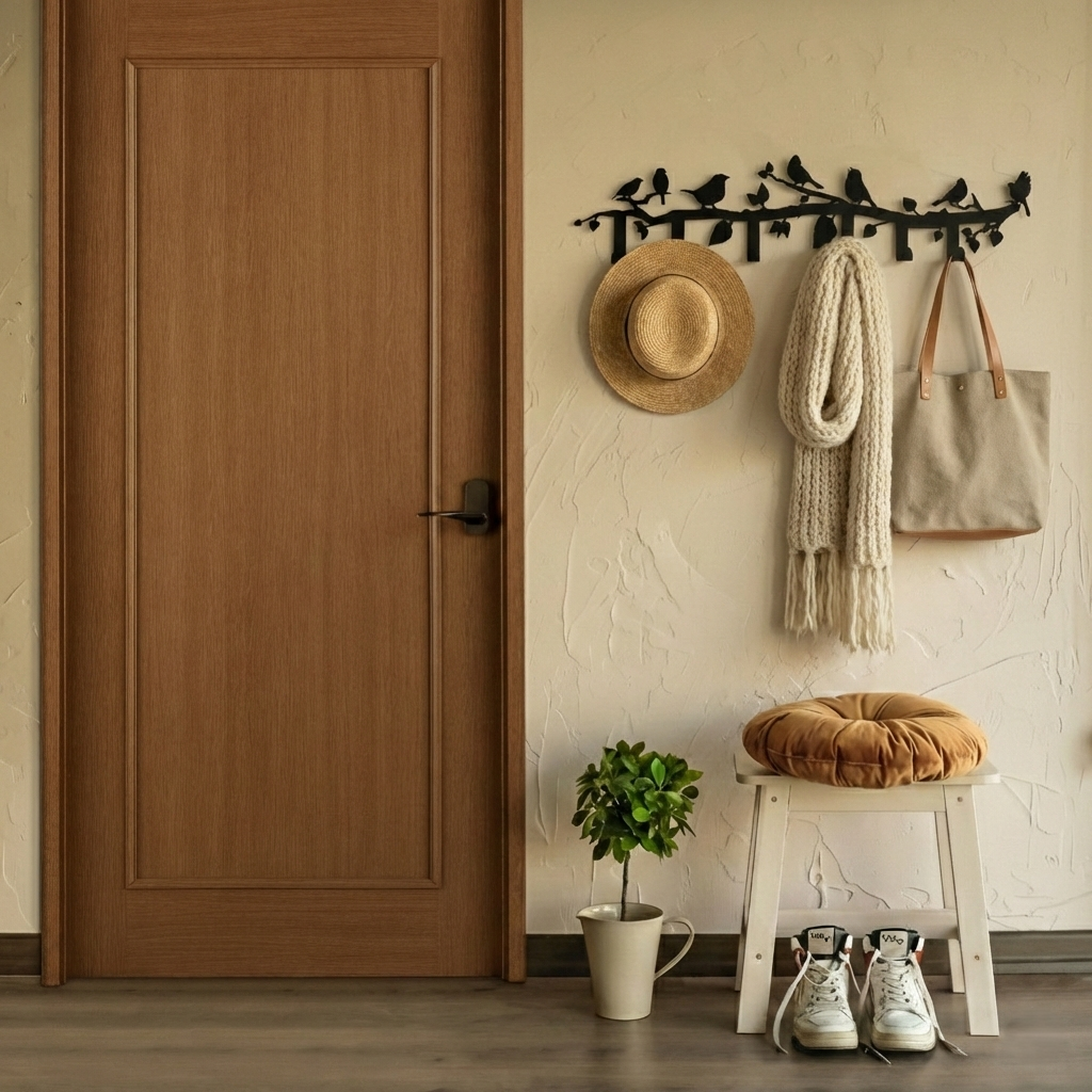 Appendino da parete in metallo con ramo di uccelli