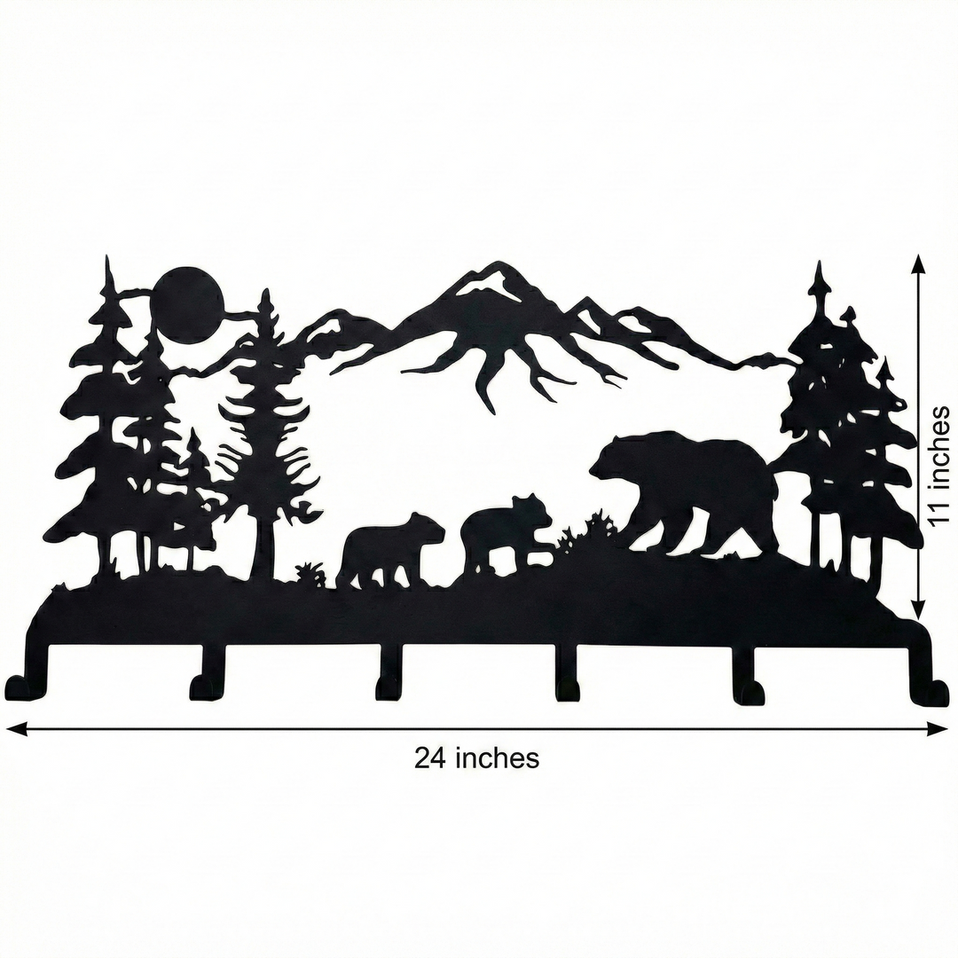 Bear Family Metal Coat Rack, Wall Mount Hanger