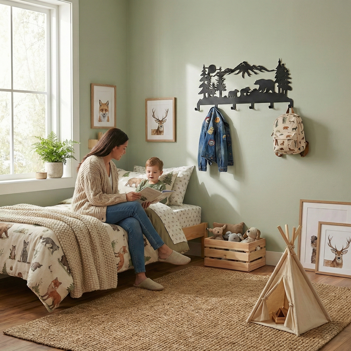 Bear Family Metal Coat Rack, Wall Mount Hanger