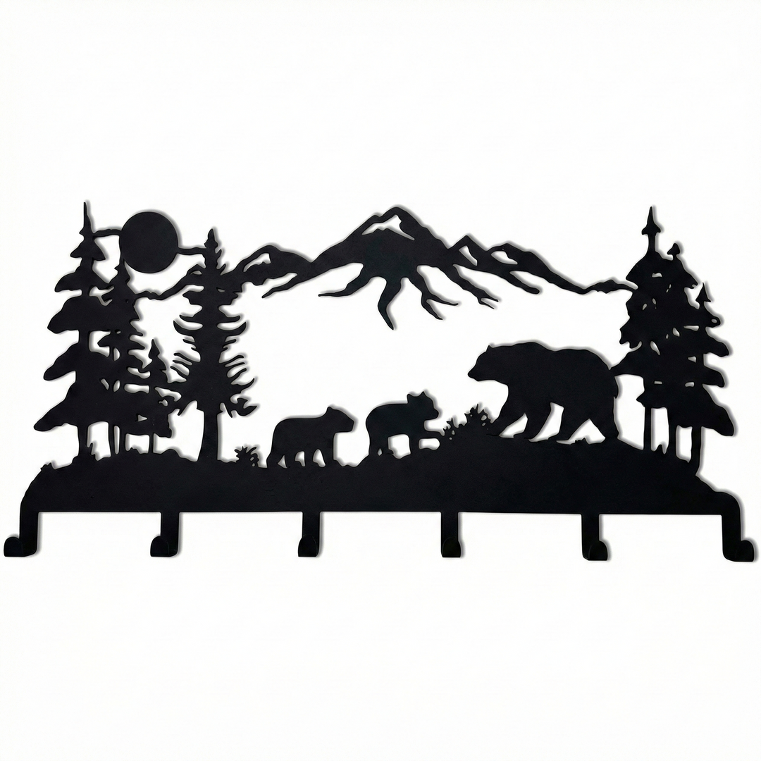 Bear Family Metal Coat Rack, Wall Mount Hanger