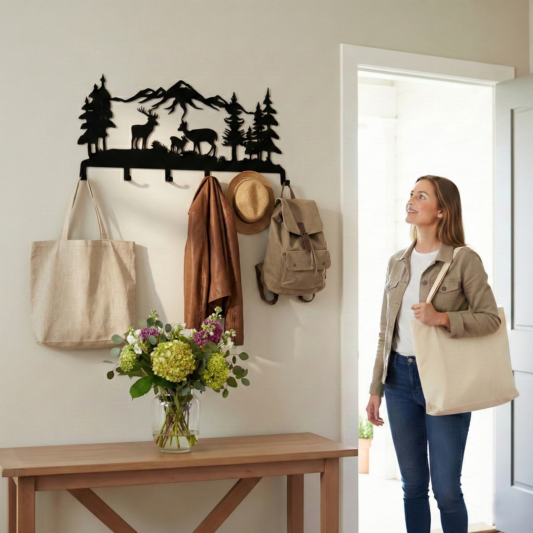 Deer Family Metal Coat Rack, Wall Mount Hanger