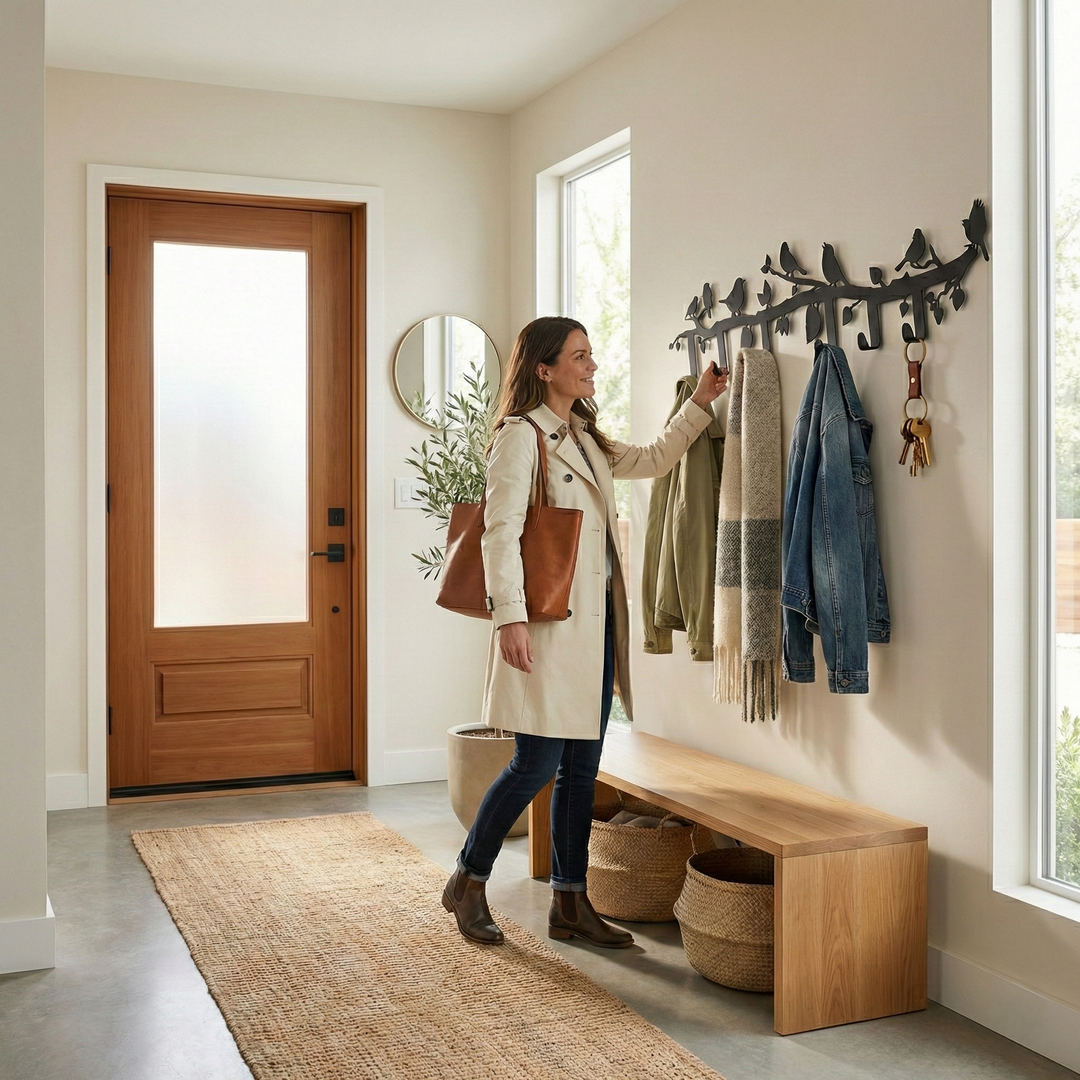 Appendino da parete in metallo con ramo di uccelli