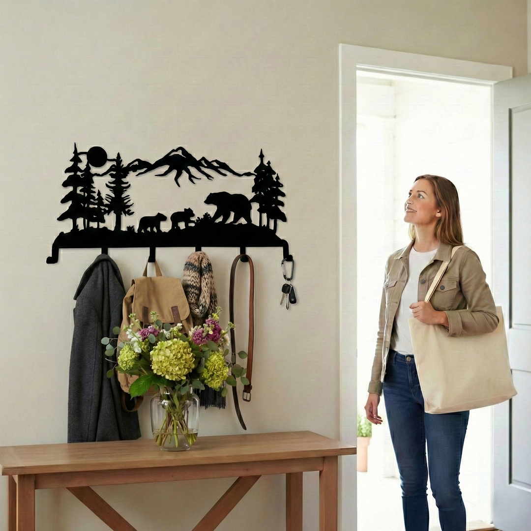 Bear Family Metal Coat Rack, Wall Mount Hanger