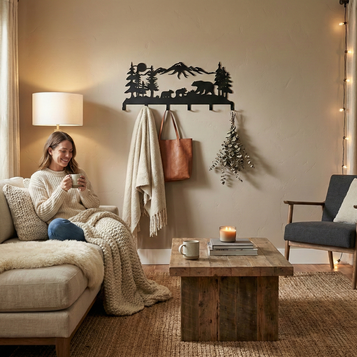 Bear Family Metal Coat Rack, Wall Mount Hanger