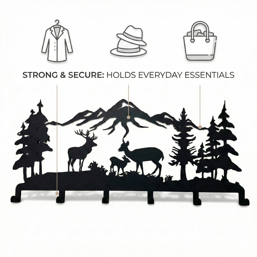 Deer Family Metal Coat Rack, Wall Mount Hanger