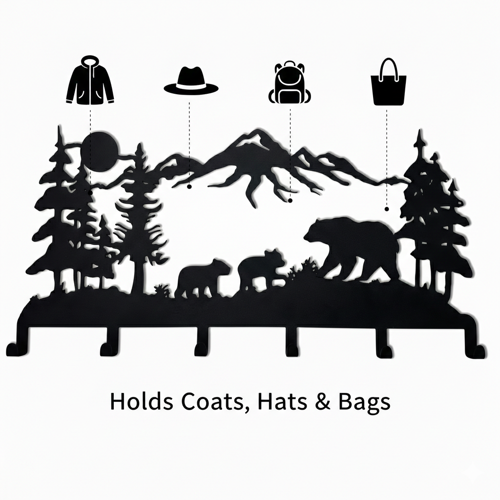 Bear Family Metal Coat Rack, Wall Mount Hanger