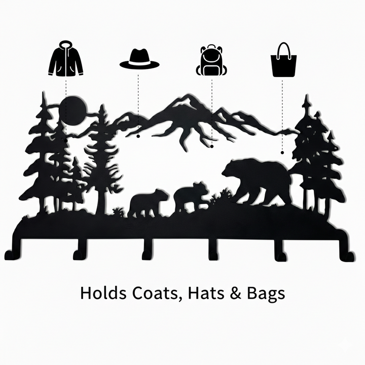 Bear Family Metal Coat Rack, Wall Mount Hanger