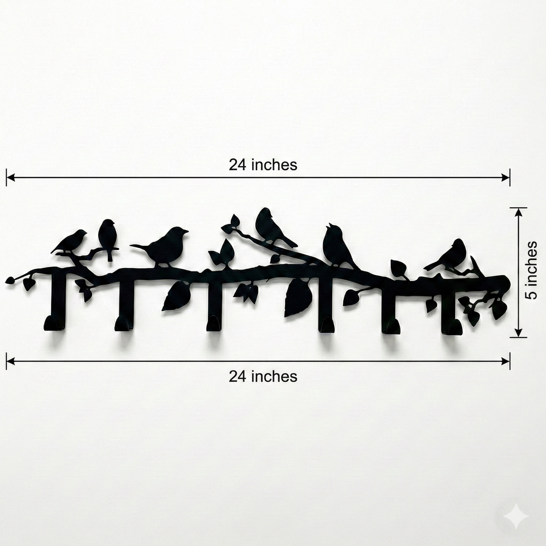 Appendino da parete in metallo con ramo di uccelli