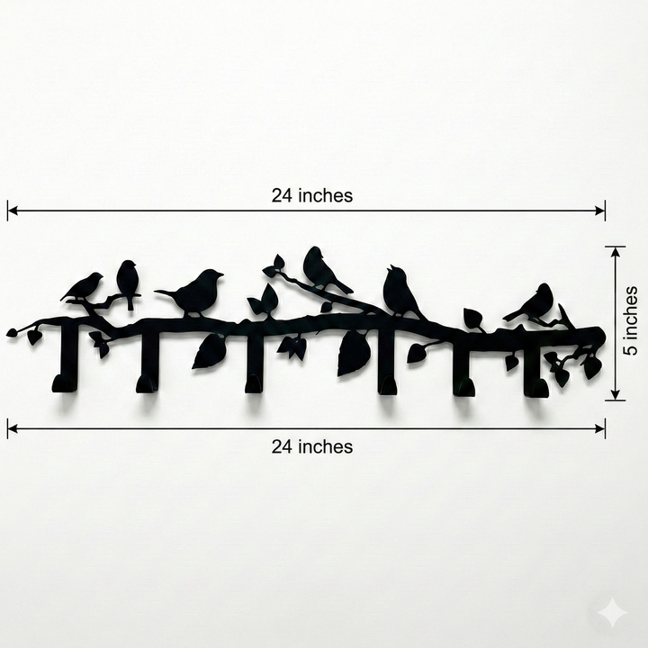 Appendino da parete in metallo con ramo di uccelli