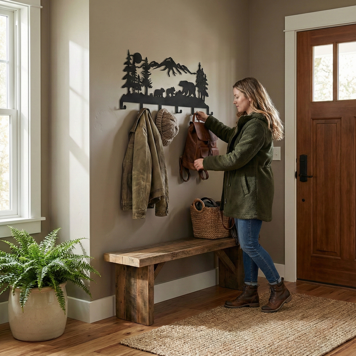 Bear Family Metal Coat Rack, Wall Mount Hanger