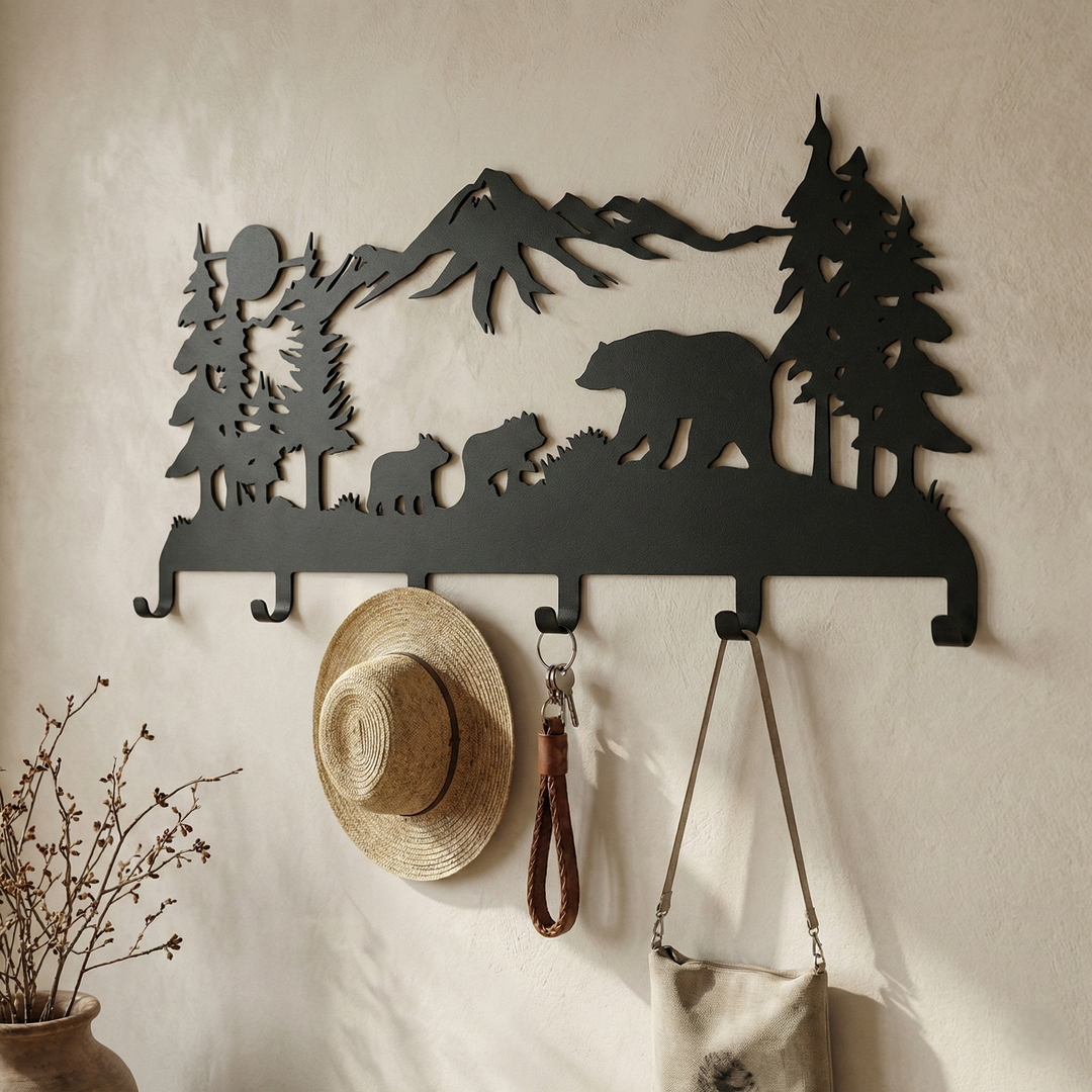 Bear Family Metal Coat Rack, Wall Mount Hanger