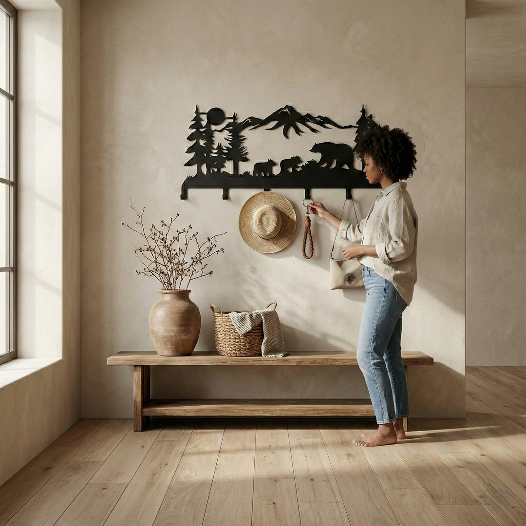 Bear Family Metal Coat Rack, Wall Mount Hanger