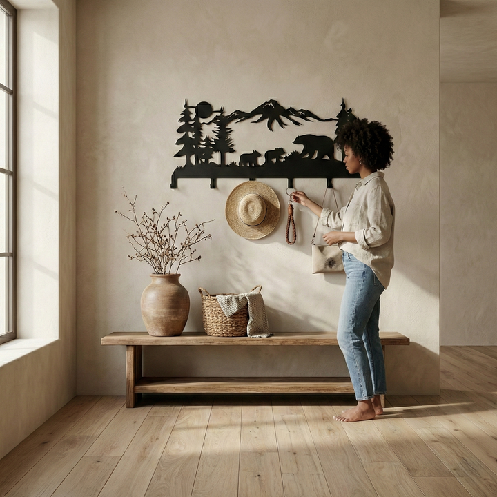 Bear Family Metal Coat Rack, Wall Mount Hanger