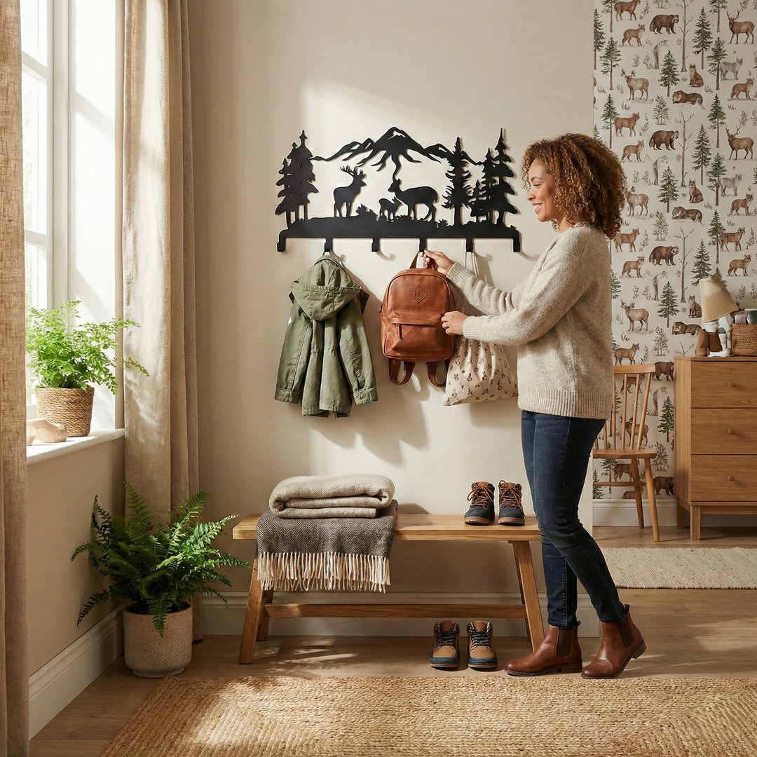 Deer Family Metal Coat Rack, Wall Mount Hanger