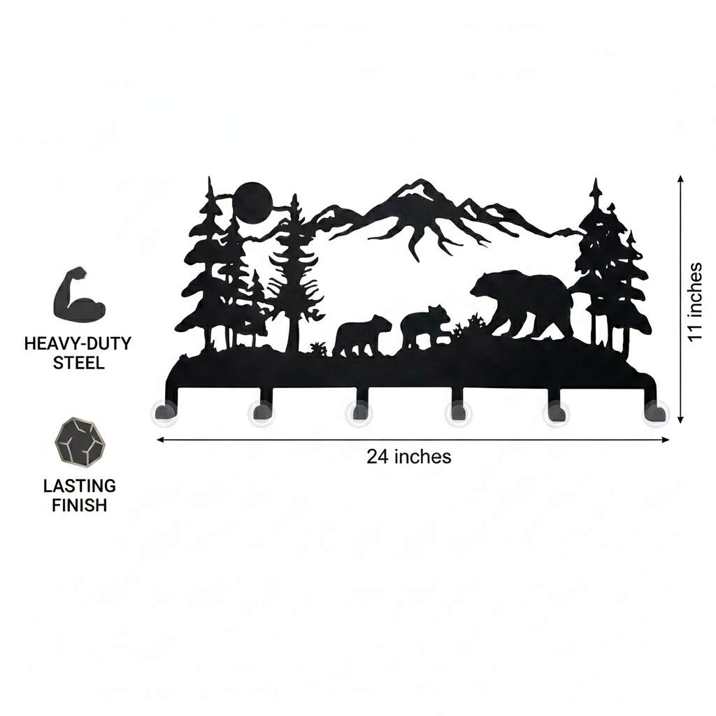 Bear Family Metal Coat Rack, Wall Mount Hanger