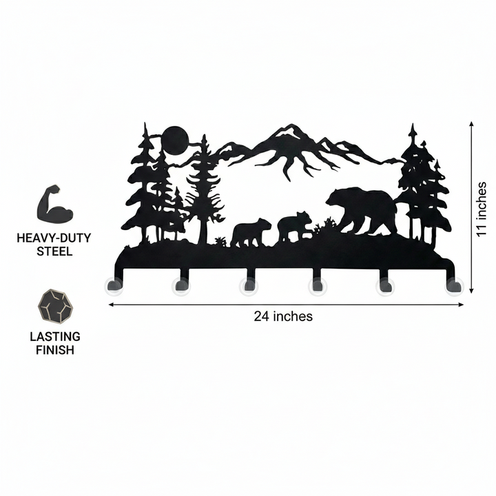 Bear Family Metal Coat Rack, Wall Mount Hanger