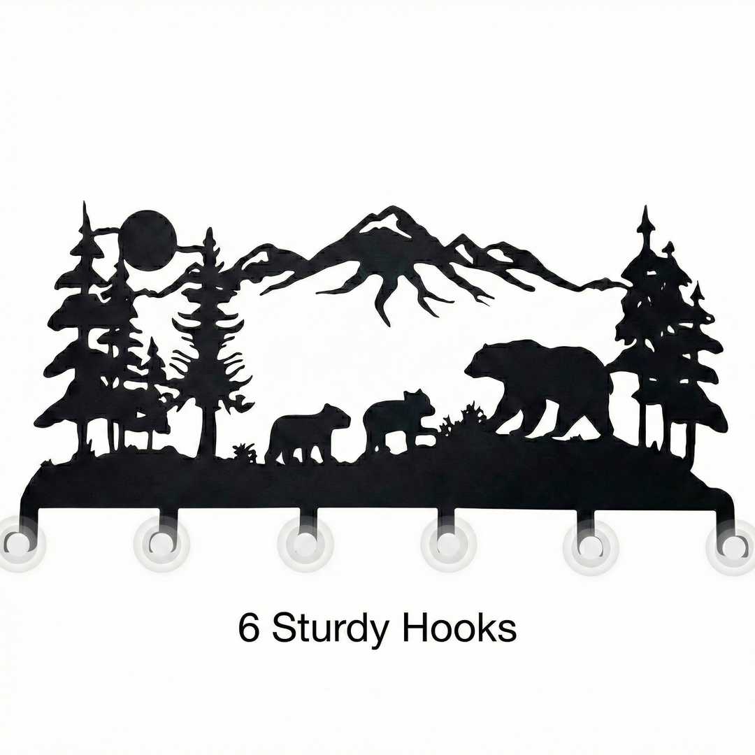 Bear Family Metal Coat Rack, Wall Mount Hanger