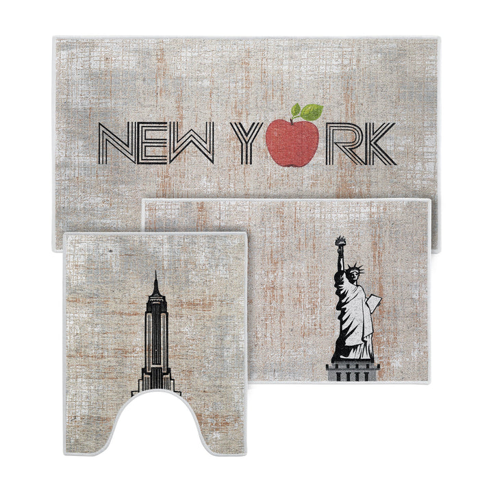 US States New York Design 3 Piece Bathroom Rugs Set | Multicolor