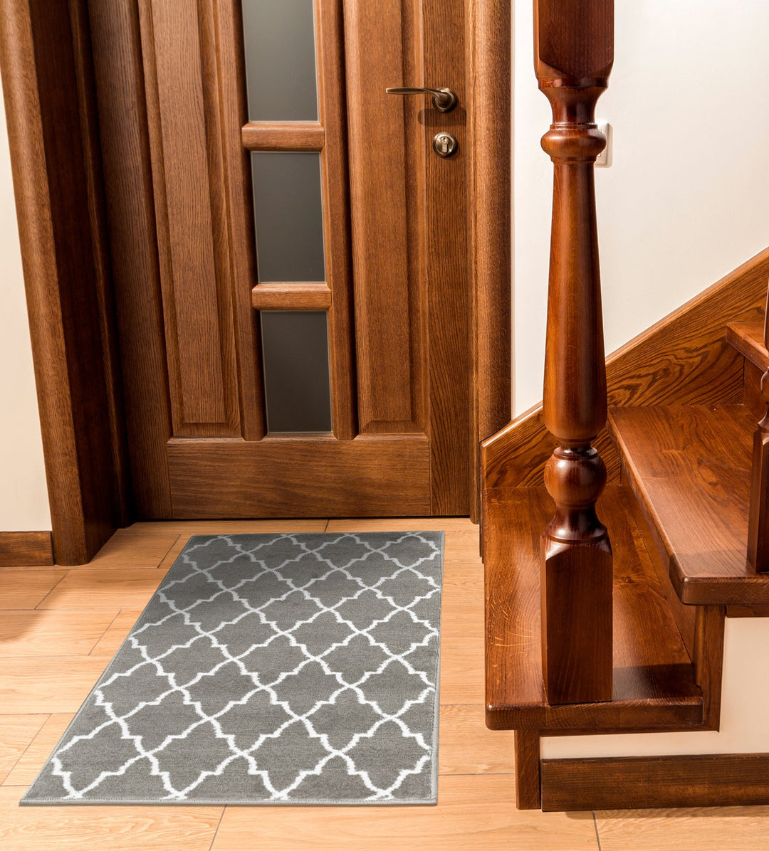Sussex Home, Landing Rug, Slip Resistant Indoor Carpets Includes Adhesive Tape 2' x 3'-Trellisville Collection |Gray&White