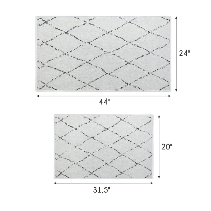 Moroccan Trellis Design Non Skid Washable Kitchen Runner Rugs Set of 2| 44 x 24 and 31.5 x 20 Inches Floor Mats |Ivory