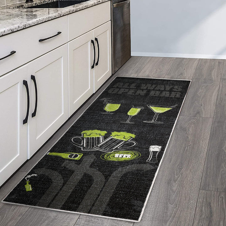 SussexHome Non Skid Washable Beer Bar Decorative Floor Rug 20" x 59" | Black&Green