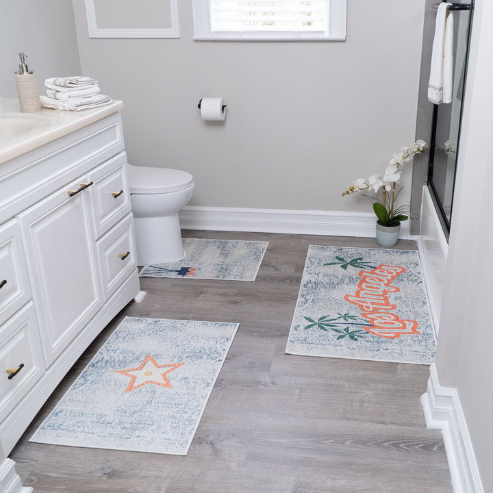 US States Los Angeles Design 3 Piece Bathroom Rugs Set | Orange