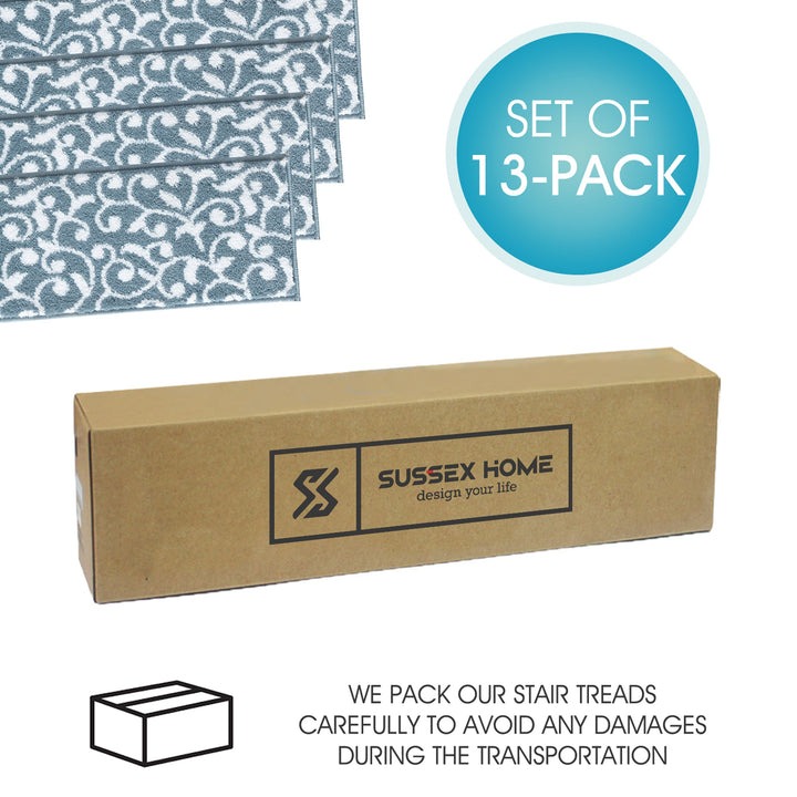 Stair Treads Rug 9"x28" Leaves Collection | Teal-White