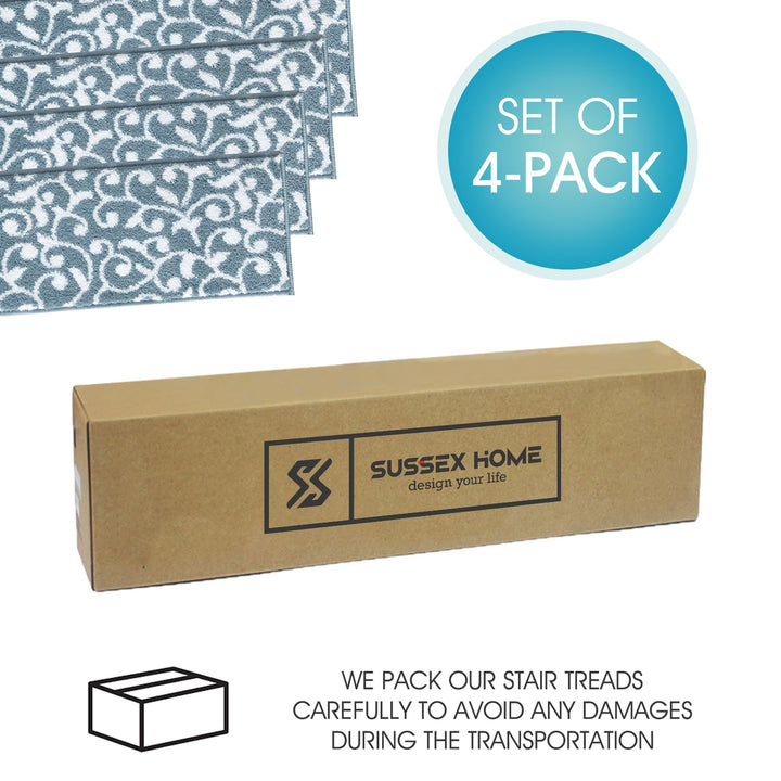 Stair Treads Rug 9"x28" Leaves Collection | Teal-White