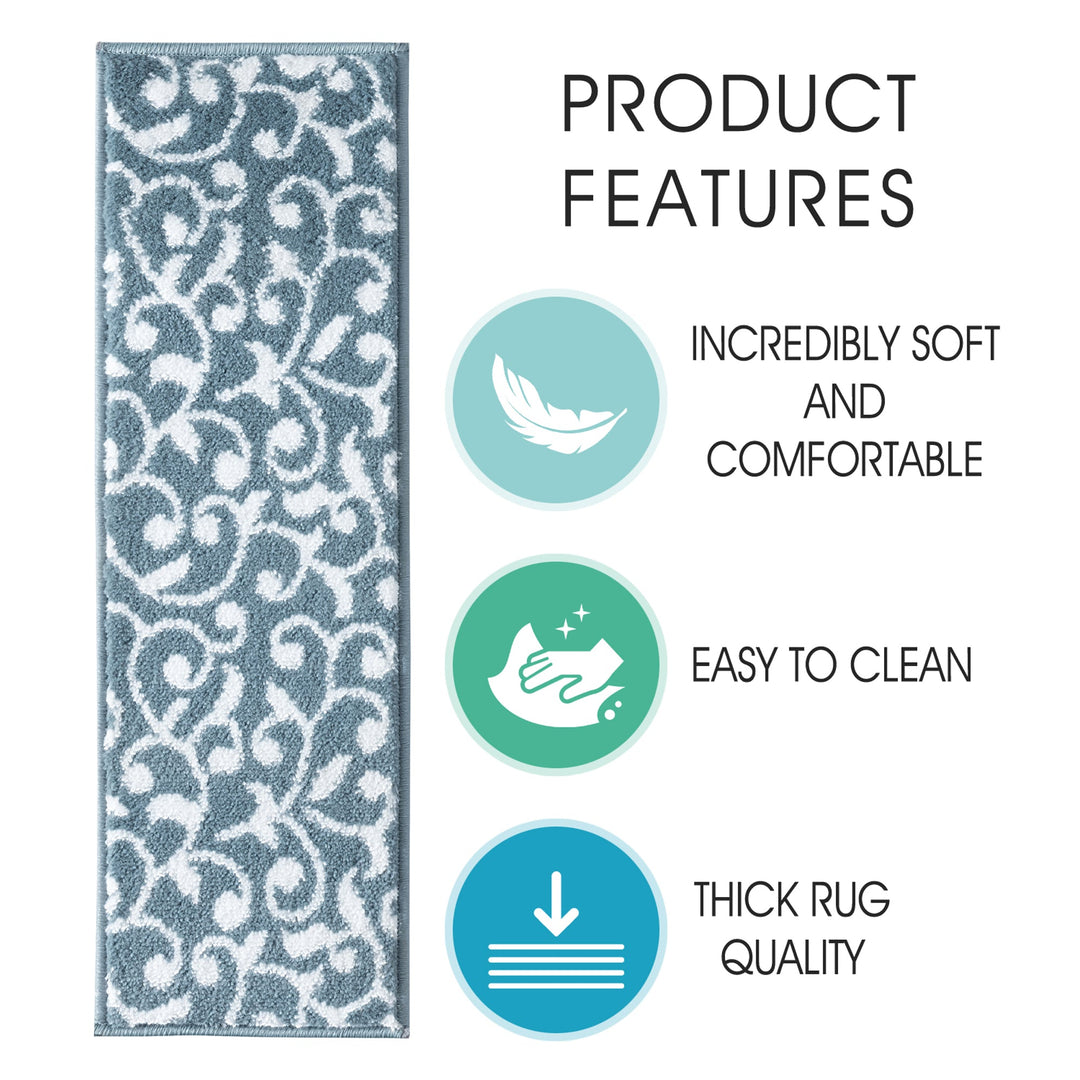 Stair Treads Rug 9"x28" Leaves Collection | Teal-White