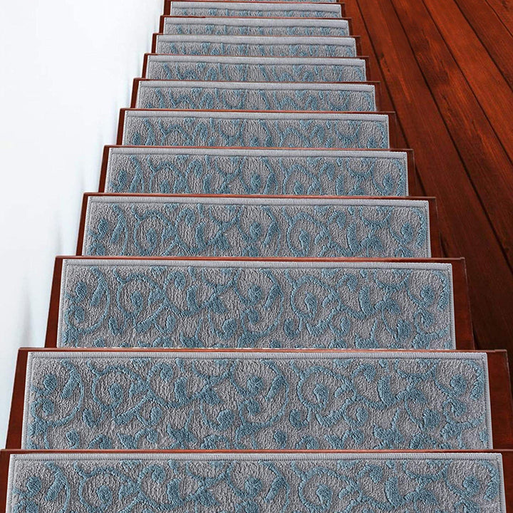 Stair Treads Rug 9"x28" Leaves Collection | Teal