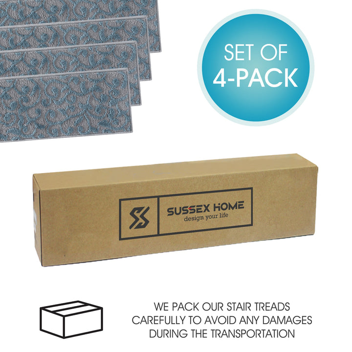 Stair Treads Rug 9"x28" Leaves Collection | Teal