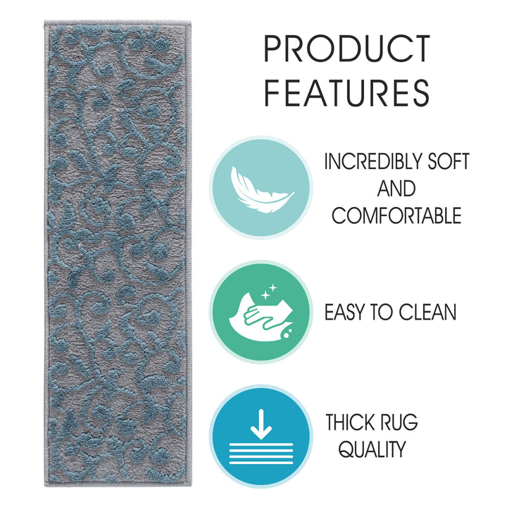 Stair Treads Rug 9"x28" Leaves Collection | Teal