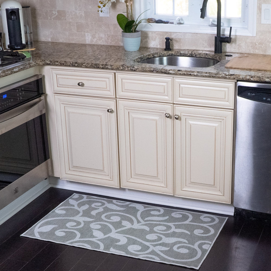 Floral Design Multipurpose Floor Mat | 24"x44" | Gray