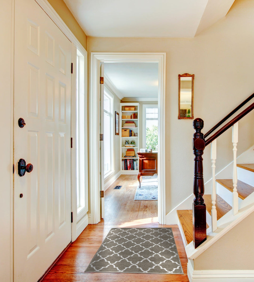 Sussex Home, Landing Rug, Slip Resistant Indoor Carpets Includes Adhesive Tape 2' x 3'-Trellisville Collection |Gray&White