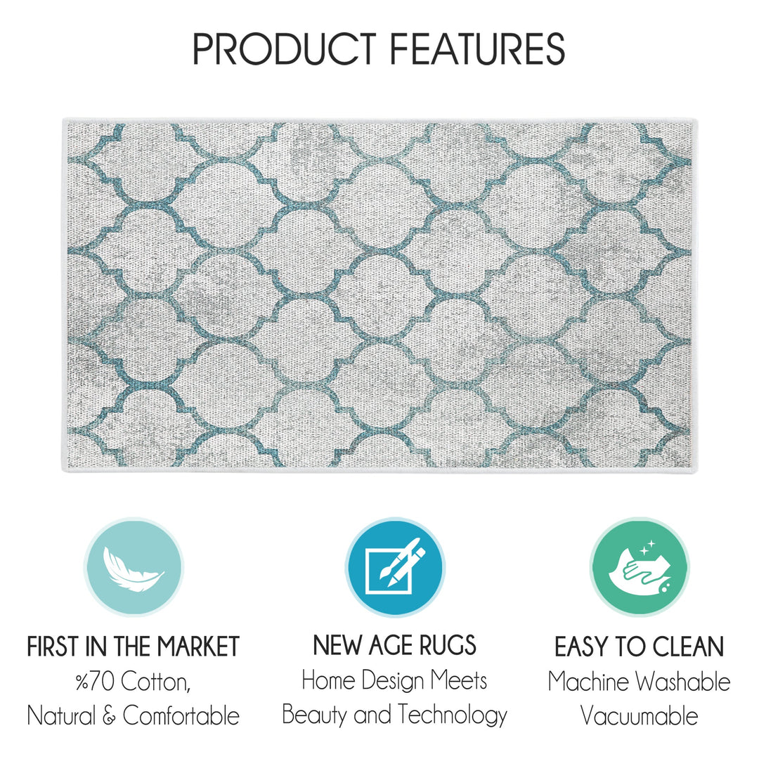 Geometric Design Multipurpose Floor Mat | 24"x44" | Gray&Teal