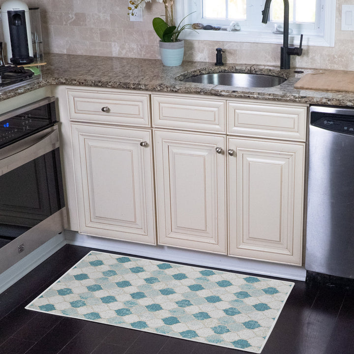 Moroccan Design Multipurpose Floor Mat | 24"x44" | Beige&Blue