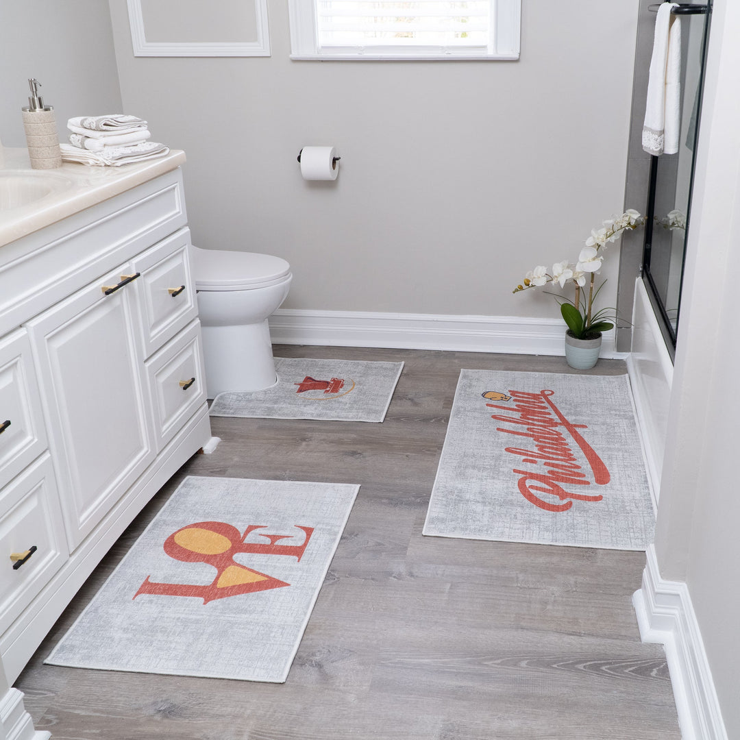 US States Philadelphia Design 3 Piece Bathroom Rugs Set | Red