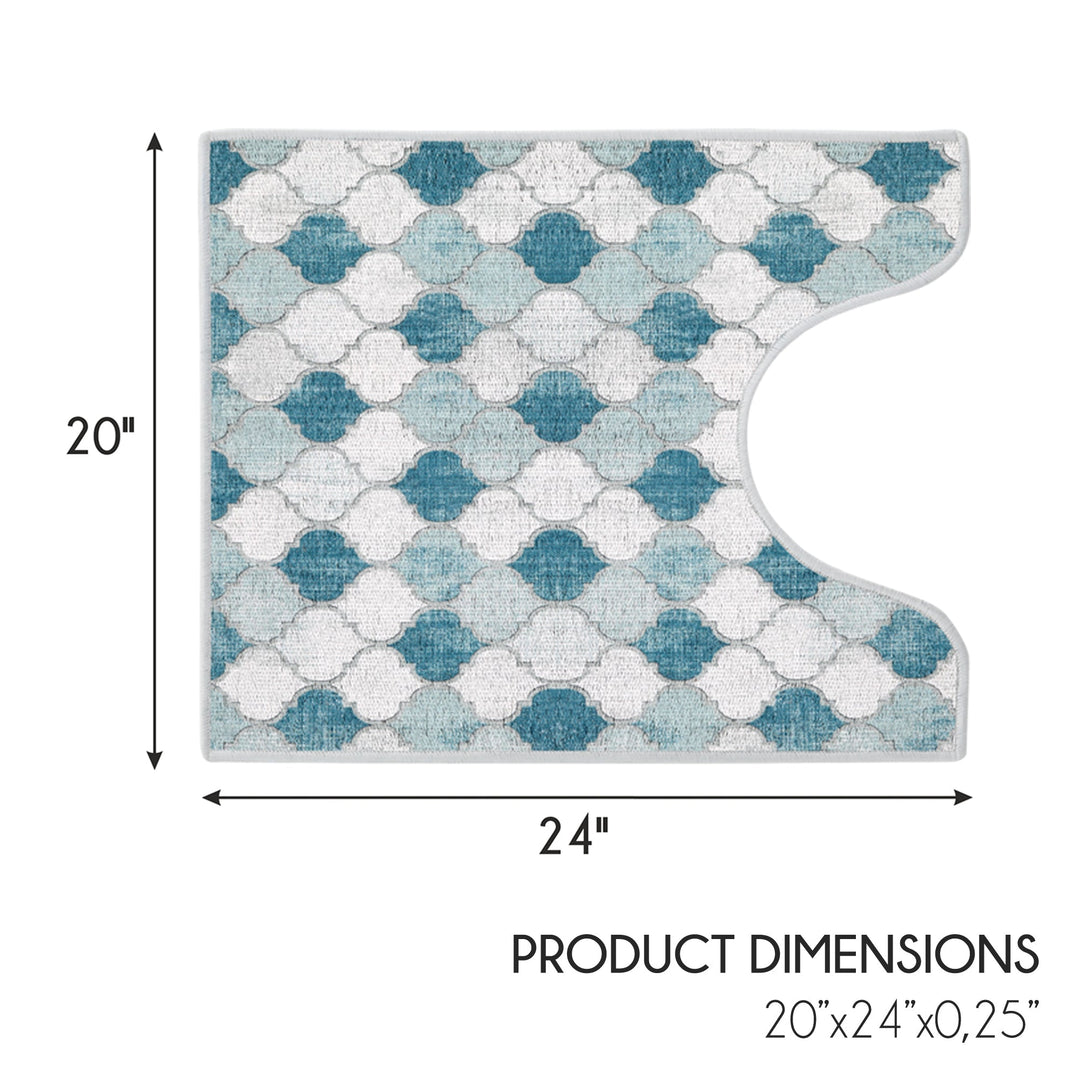 Moroccan Design U Shape Bathroom Rug | 20”x24" | Gray&Blue