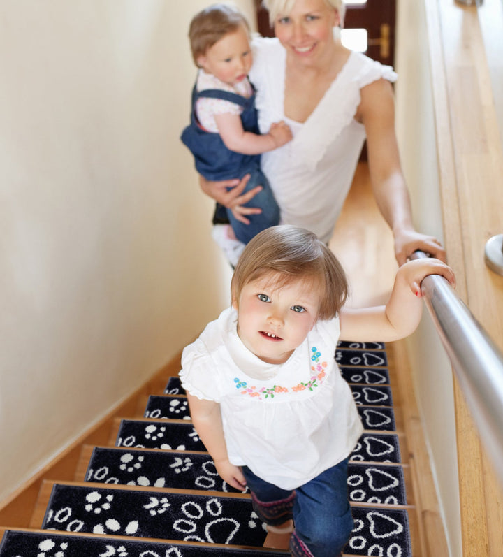 Stair Treads Rug 9"x28" Paw Collection | Navy & White