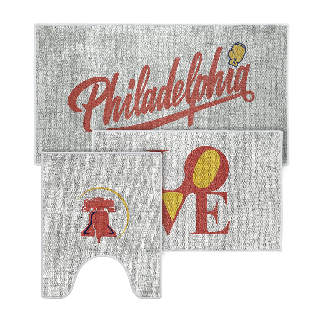 US States Philadelphia Design 3 Piece Bathroom Rugs Set | Red