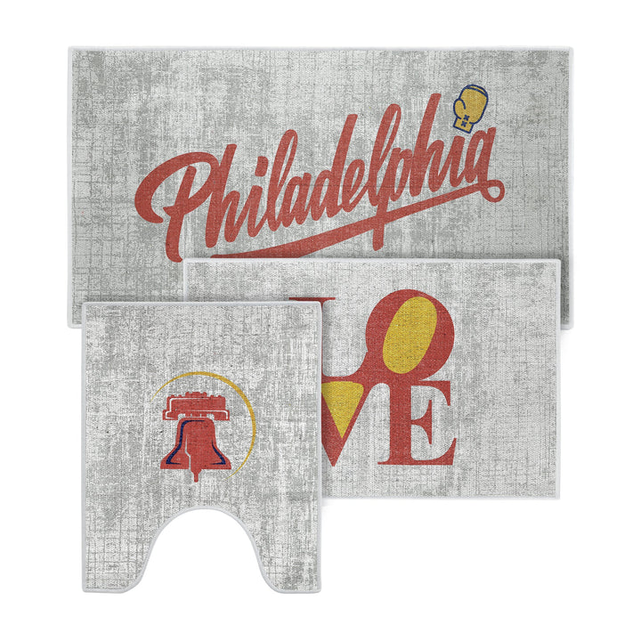 US States Philadelphia Design 3 Piece Bathroom Rugs Set | Red