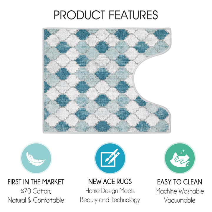 Moroccan Design U Shape Bathroom Rug | 20”x24" | Gray&Blue