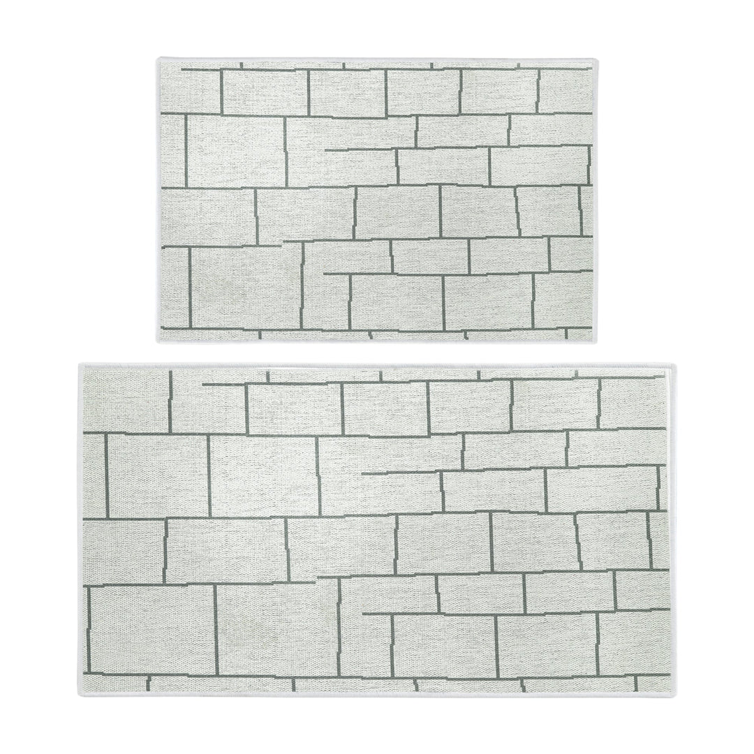 Grid Design Non Skid Washable Kitchen Runner Rugs Set of 2| 44 x 24 and 31.5 x 20 Inches Floor Mats |Ivory