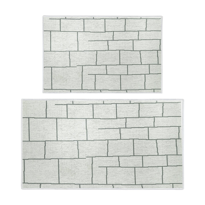 Grid Design Non Skid Washable Kitchen Runner Rugs Set of 2| 44 x 24 and 31.5 x 20 Inches Floor Mats |Ivory