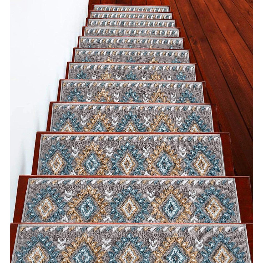 Stair Treads Rug 9"x28" Traditional Collection | Teal & White