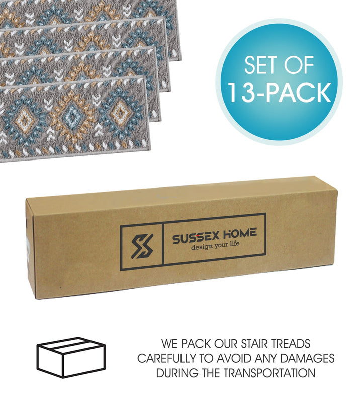 Stair Treads Rug 9"x28" Traditional Collection | Teal & White