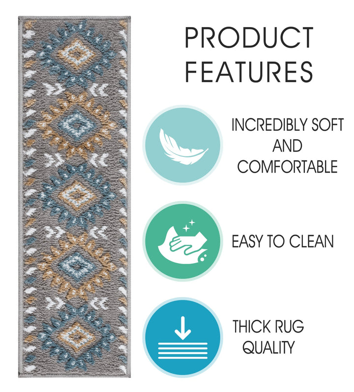 Stair Treads Rug 9"x28" Traditional Collection | Teal & White