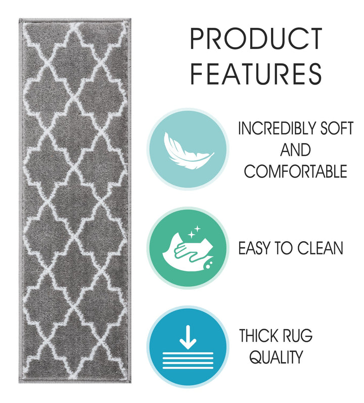 Stair Treads Rug 9"x28" Trellisville Collection | Gray & White