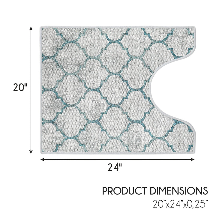 Geometric Design U Shape Bathroom Rug | 20”x24" | Gray&Teal