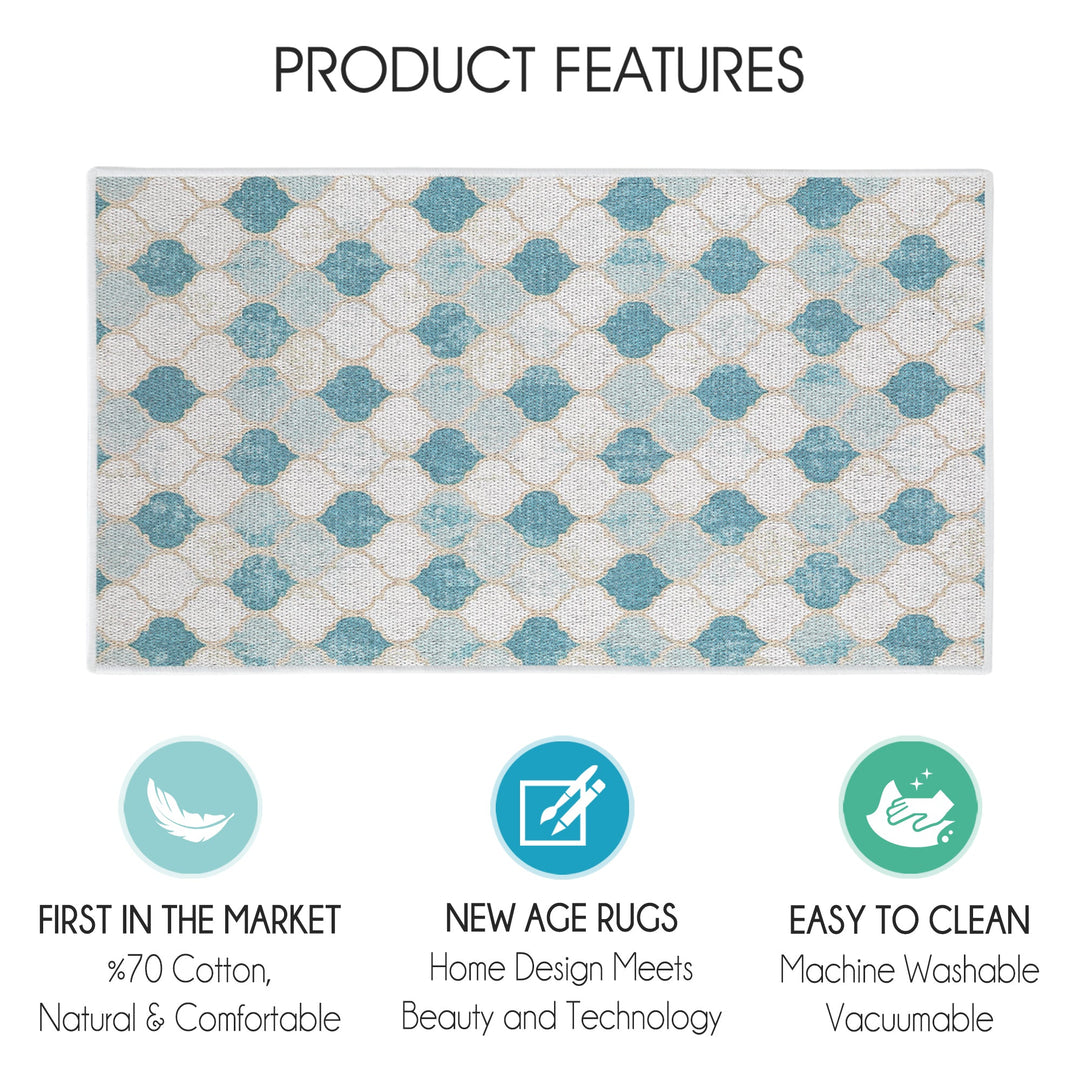 Moroccan Design Multipurpose Floor Mat | 24"x44" | Beige&Blue